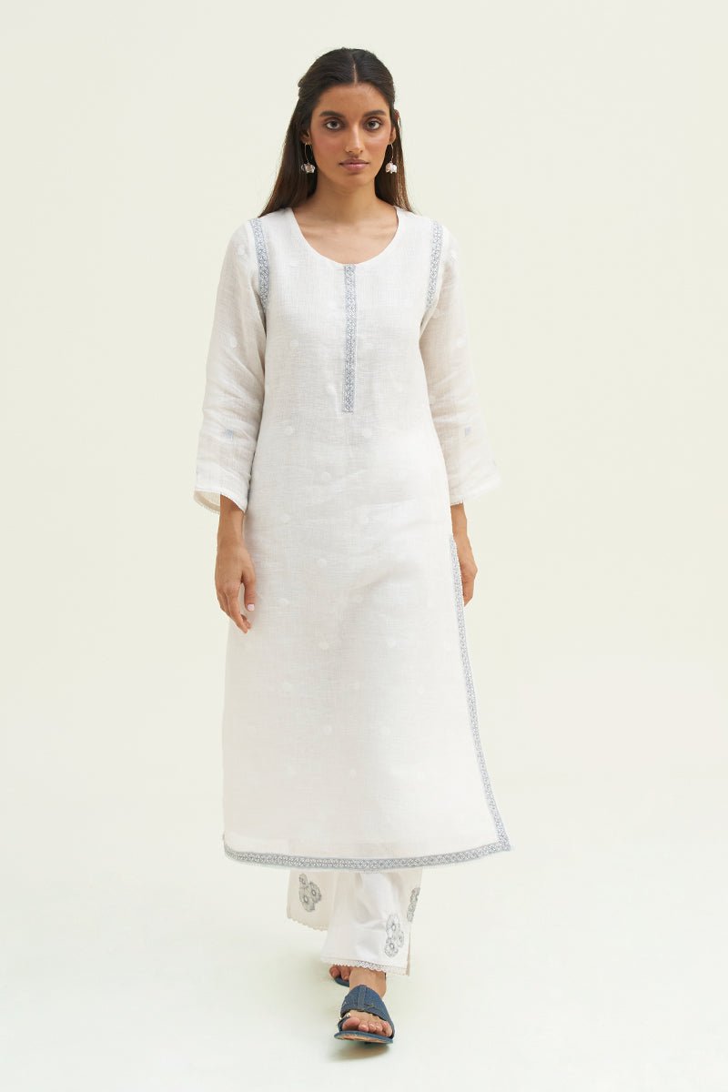 Women's White Linen Jacquard Co-ord Set