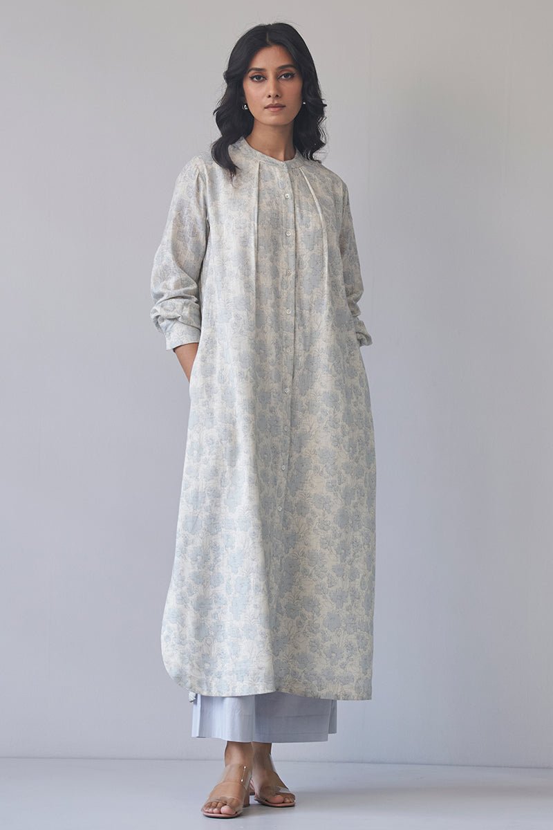 Women's Cream and Grey Violet Cotton Linen Co-ord Set