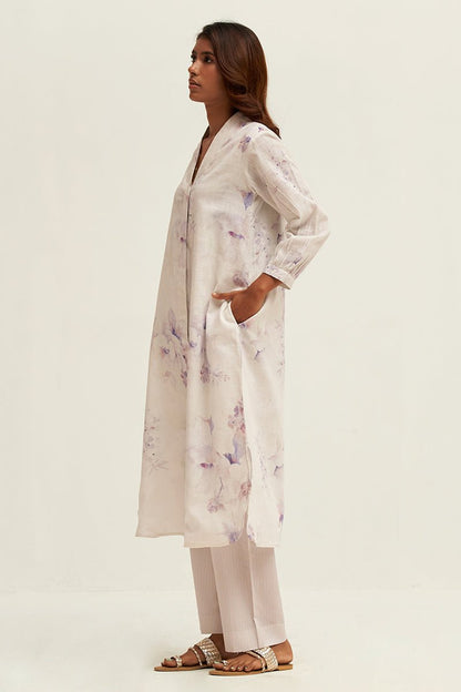 Women's Lily White and Fair Orchid Cotton Linen Co-ord Set