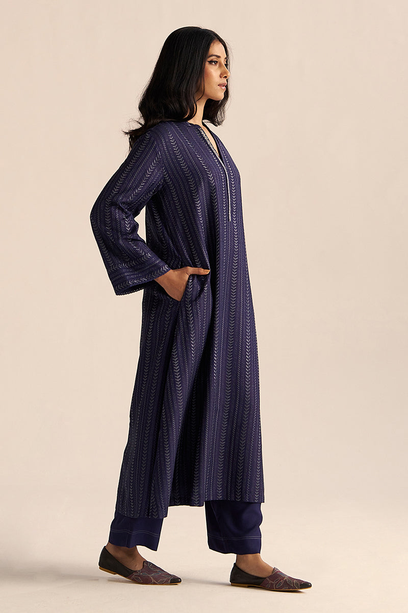 Dhiyona GF Women's Medieval Blue Embroidered Raw Silk Co-ord Set
