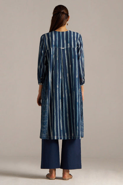 Dhiyona GF Women's Indigo Blue Stripe and Check Print Linen Co-ord Set