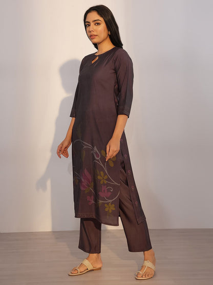 Floral Printed Straight Kurta with Trousers & Dupatta