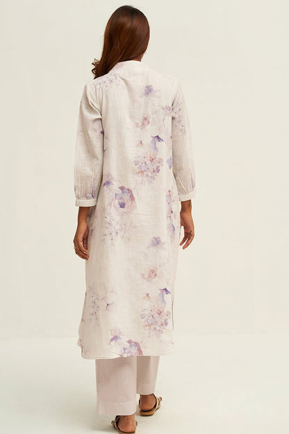 Women's Lily White and Fair Orchid Cotton Linen Co-ord Set