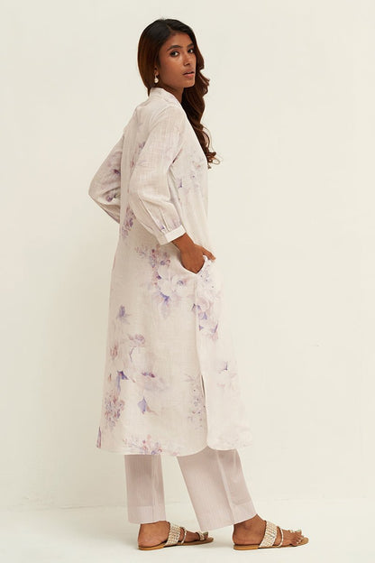 Women's Lily White and Fair Orchid Cotton Linen Co-ord Set