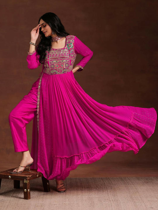 Women's LB Art Pink Yoke Design Georgette Anarkali Suit With Dupatta