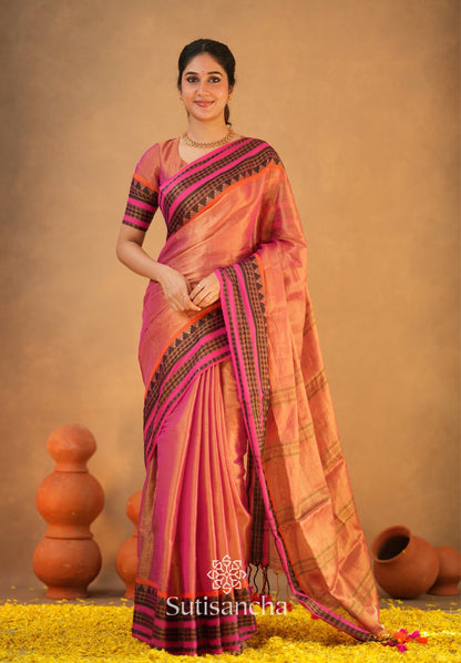 Dhiyona SS South Charm Tissue Cotton Saree with Traditional Border