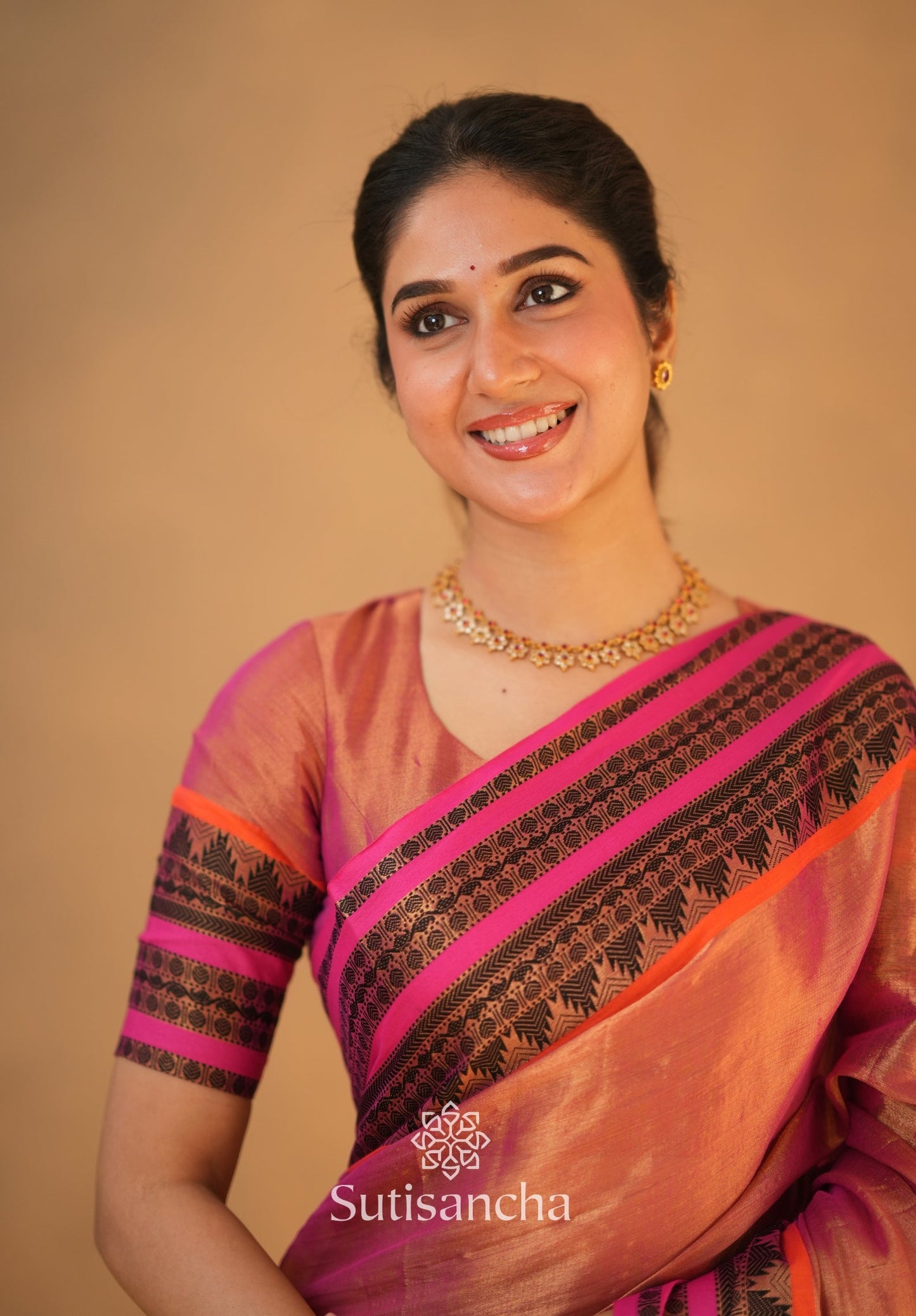 Dhiyona SS South Charm Tissue Cotton Saree with Traditional Border