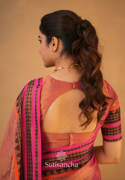 Dhiyona SS South Charm Tissue Cotton Saree with Traditional Border
