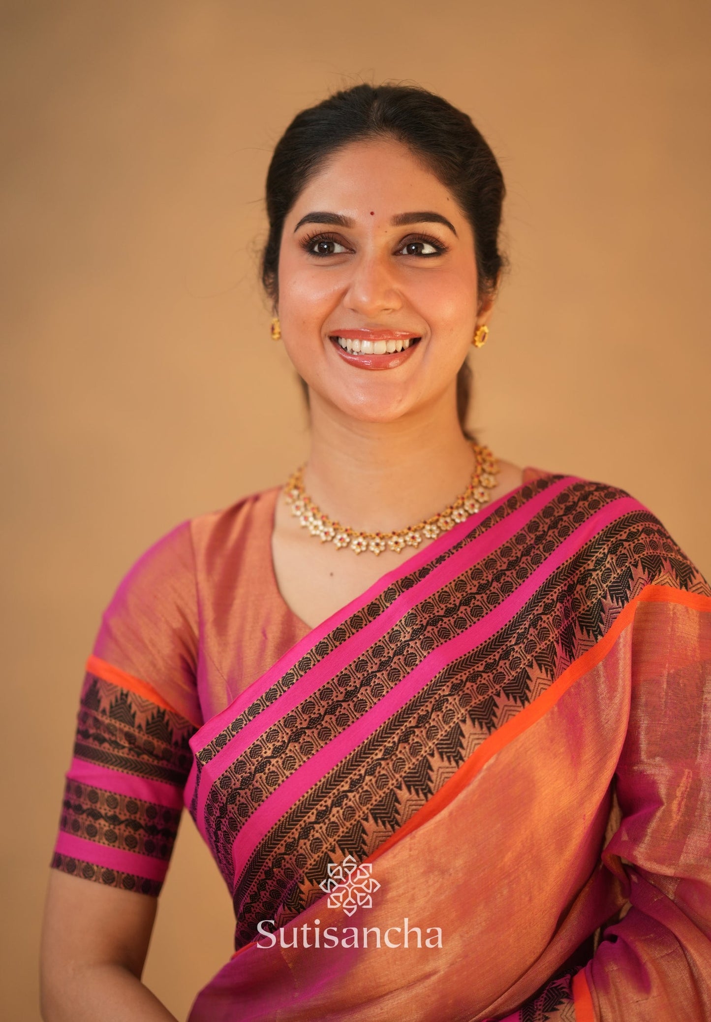 Dhiyona SS South Charm Tissue Cotton Saree with Traditional Border
