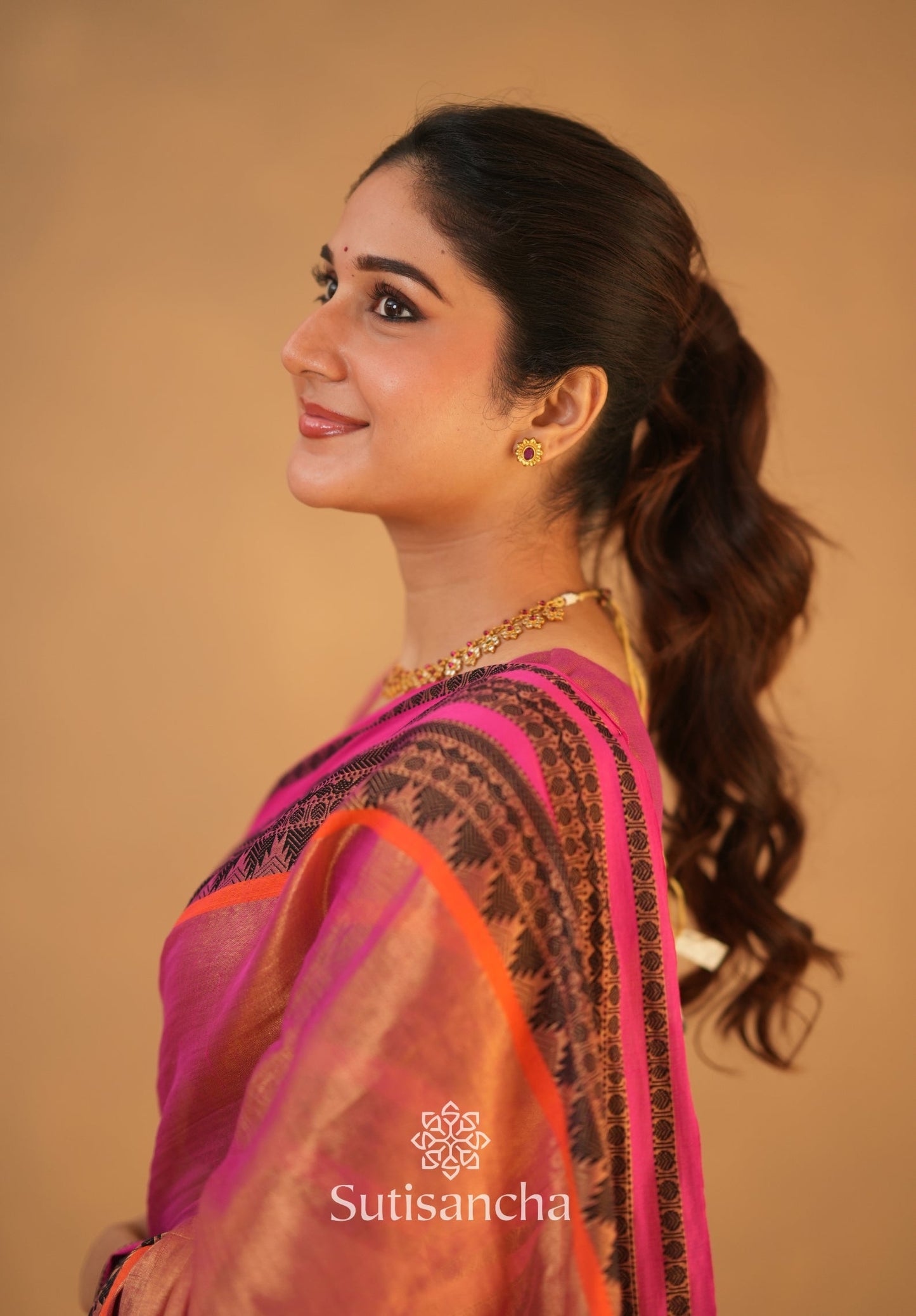 Dhiyona SS South Charm Tissue Cotton Saree with Traditional Border