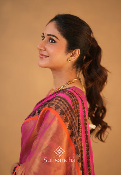 Dhiyona SS South Charm Tissue Cotton Saree with Traditional Border