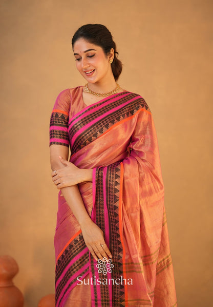 Dhiyona SS South Charm Tissue Cotton Saree with Traditional Border