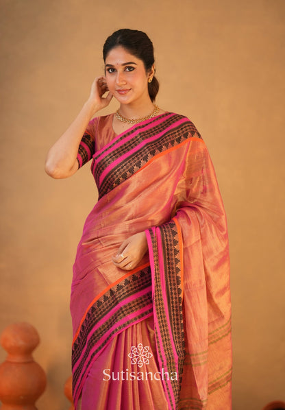 Dhiyona SS South Charm Tissue Cotton Saree with Traditional Border