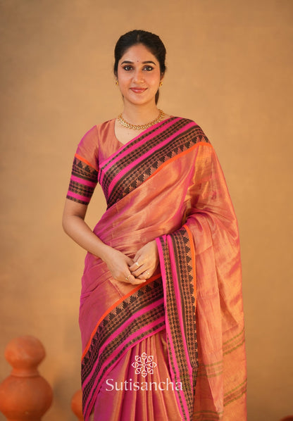 Dhiyona SS South Charm Tissue Cotton Saree with Traditional Border