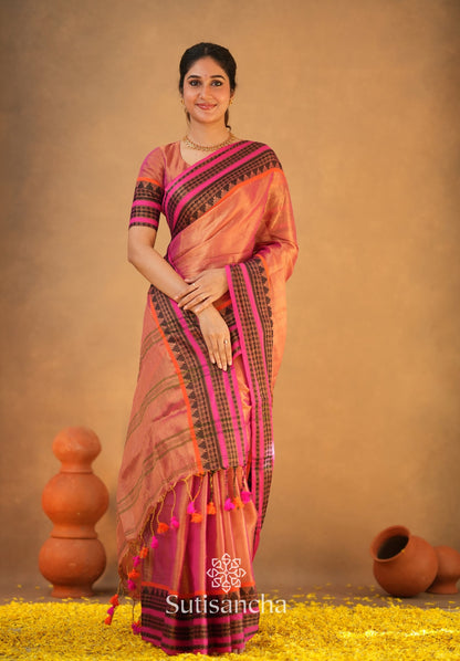 Dhiyona SS South Charm Tissue Cotton Saree with Traditional Border