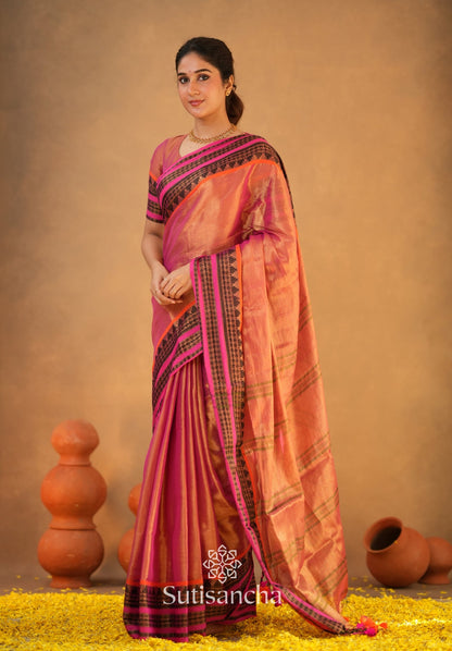 Dhiyona SS South Charm Tissue Cotton Saree with Traditional Border
