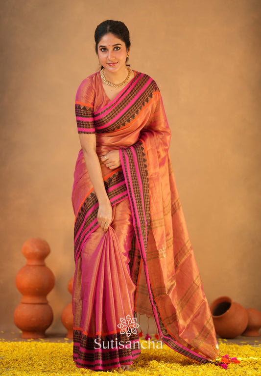 Dhiyona SS South Charm Tissue Cotton Saree with Traditional Border