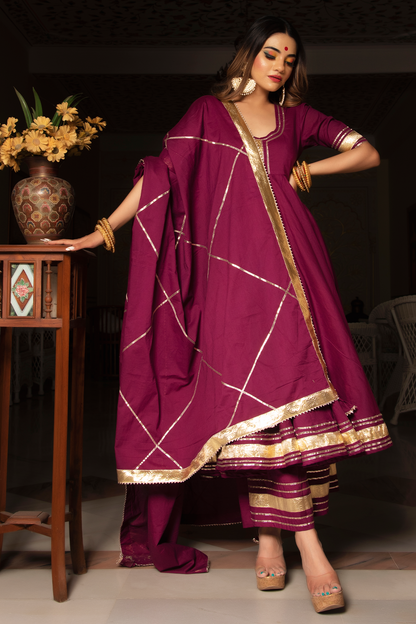 Burgundy Pure Cotton Anarkali Set