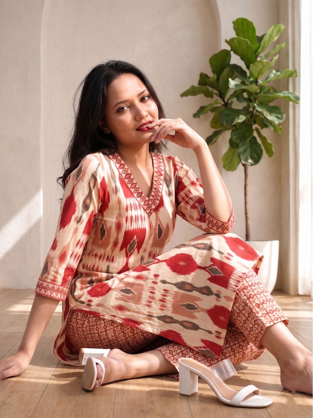 SASHA CORAL PRINTED KURTA PANT SET