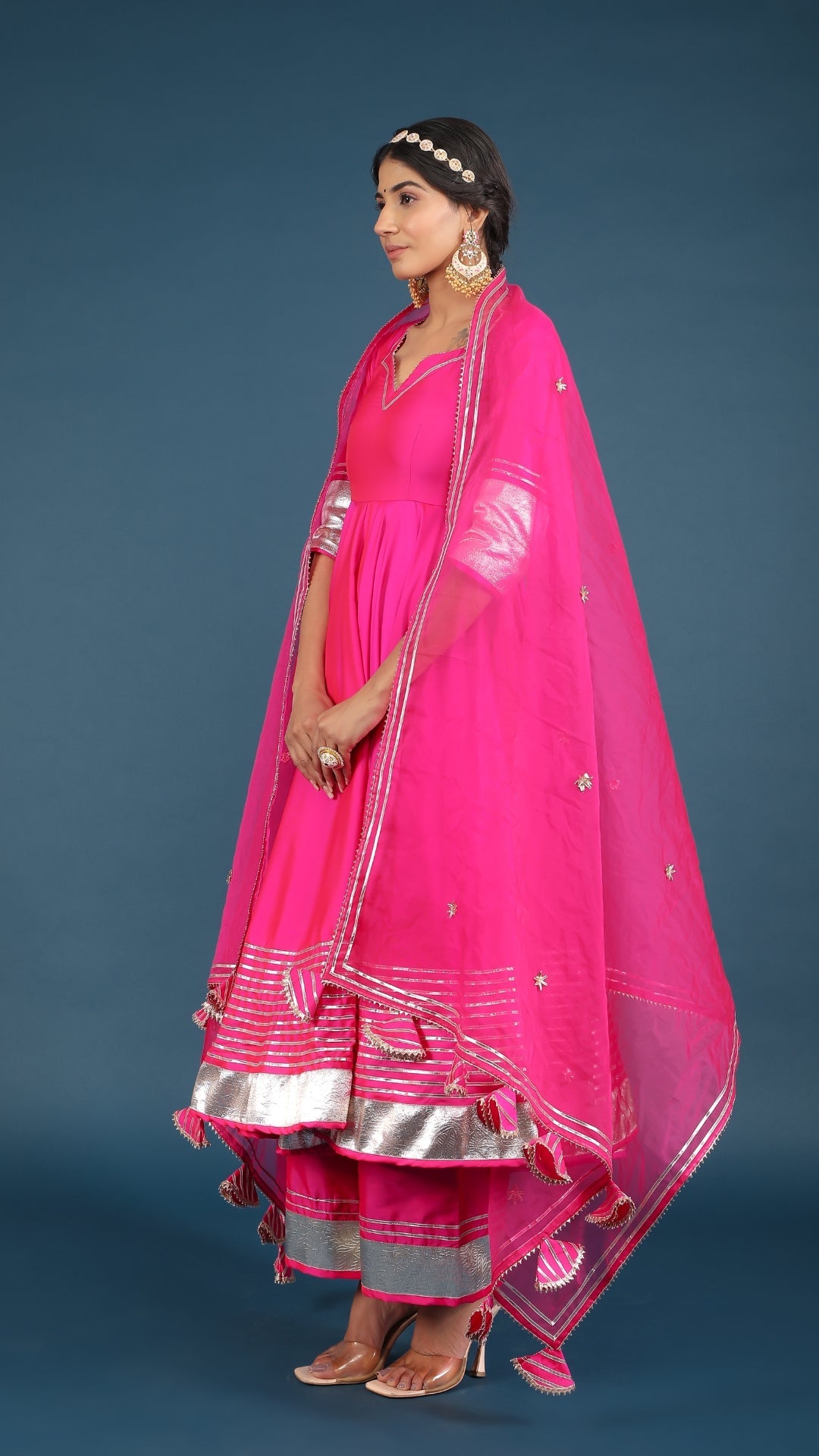 Amber Hot Pink Taffeta Silk Anarkali Set