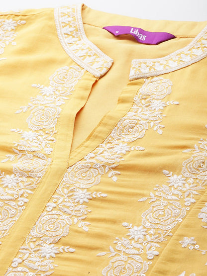 Dhiyona LL Floral Embroidered Sequinned Kurta with Palazzos & Dupatta