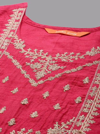 Dhiyona IE Women Round Neck Embroidered Kurta & Trousers With Dupatta