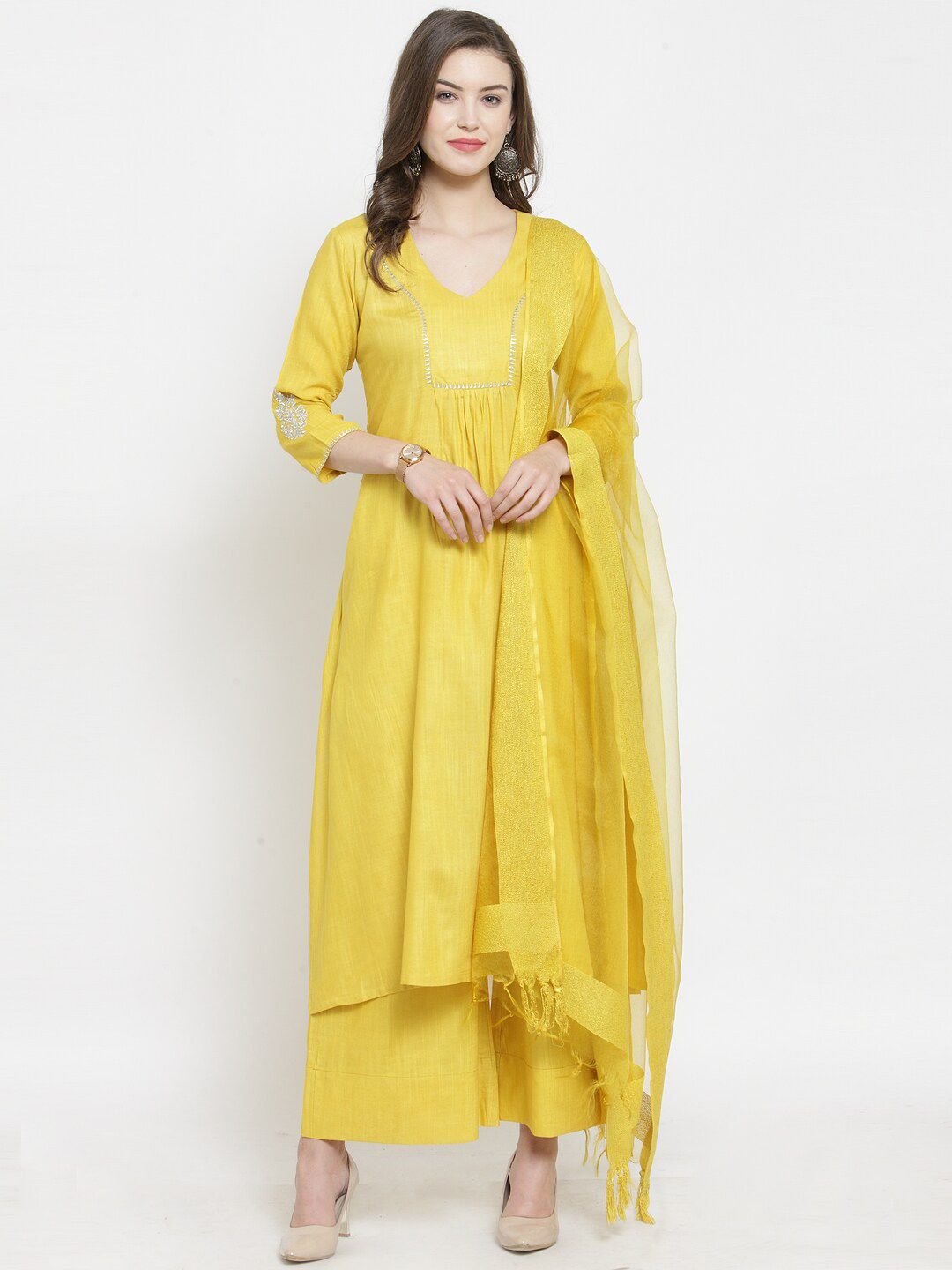 Dhiyona KL Geometric Yoke Design Kurta & Palazzos with Dupatta