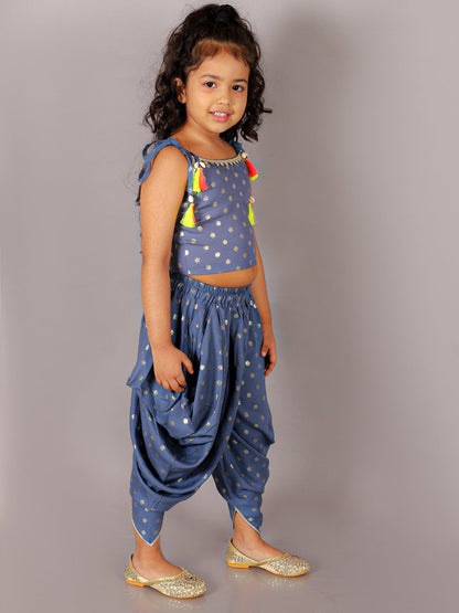 Fusion Fair Girls Blue Crop Top with Dhoti Girls Co-ordinate set