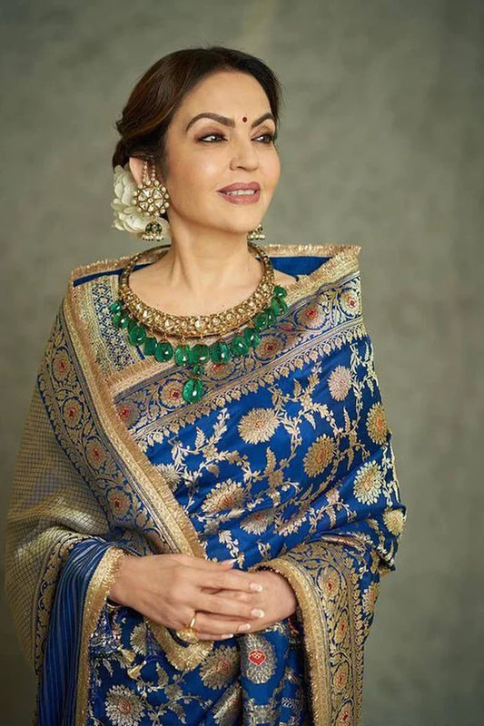Dhiyona HH Nita Ambani Royal Blue Banarasi Handloom Pure Katan Silk Saree