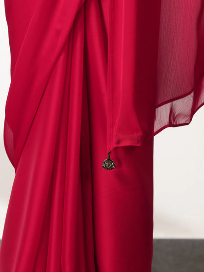 Dhiyona ST Ruby Butter Chiffon Pre-draped Saree with Self Blouse Fabric