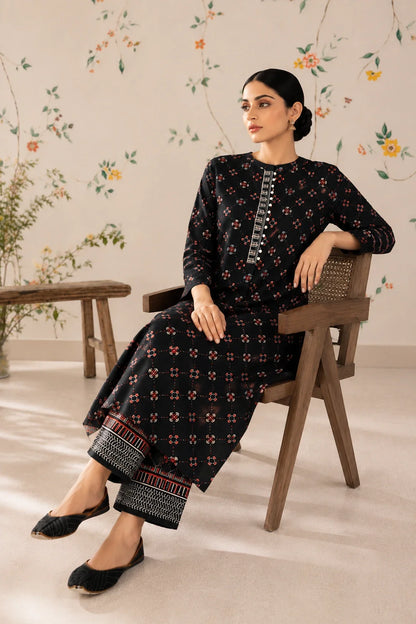 Black Printed Handwork Kurta With Pant Set