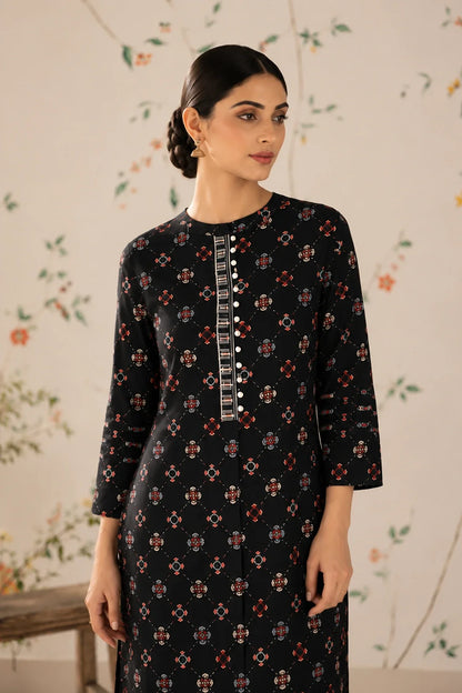 Black Printed Handwork Kurta With Pant Set