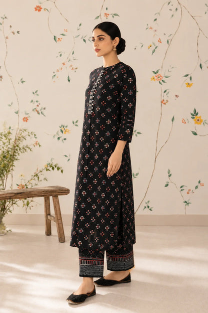 Black Printed Handwork Kurta With Pant Set