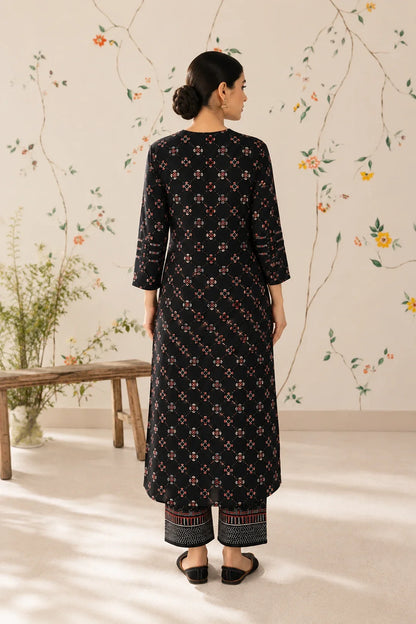 Black Printed Handwork Kurta With Pant Set