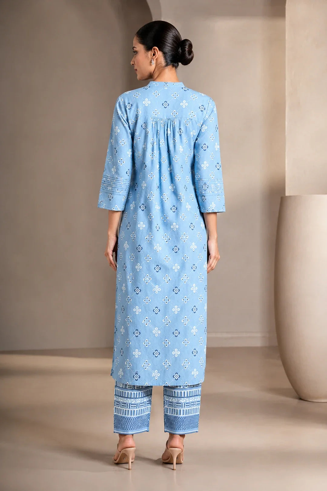 Grey Printed Handwork Kurta With Pant Set