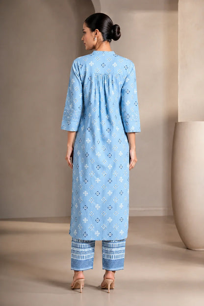 Grey Printed Handwork Kurta With Pant Set
