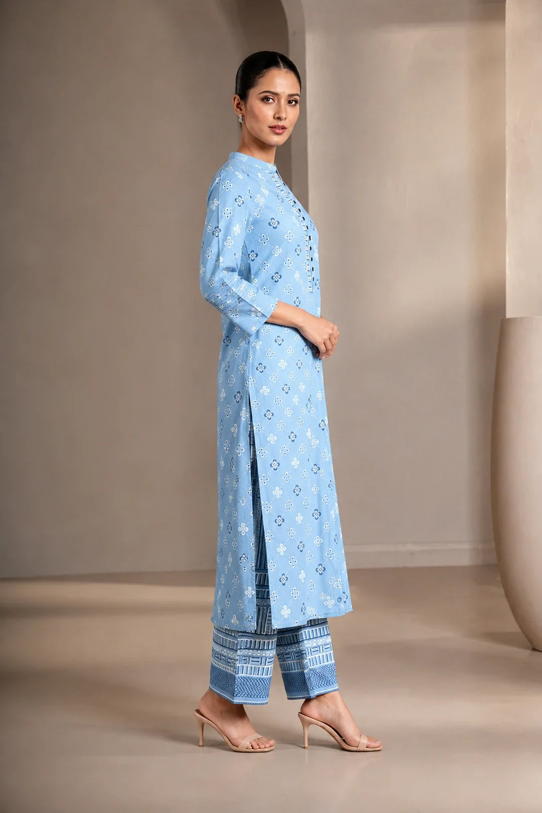Grey Printed Handwork Kurta With Pant Set