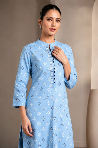 Grey Printed Handwork Kurta With Pant Set