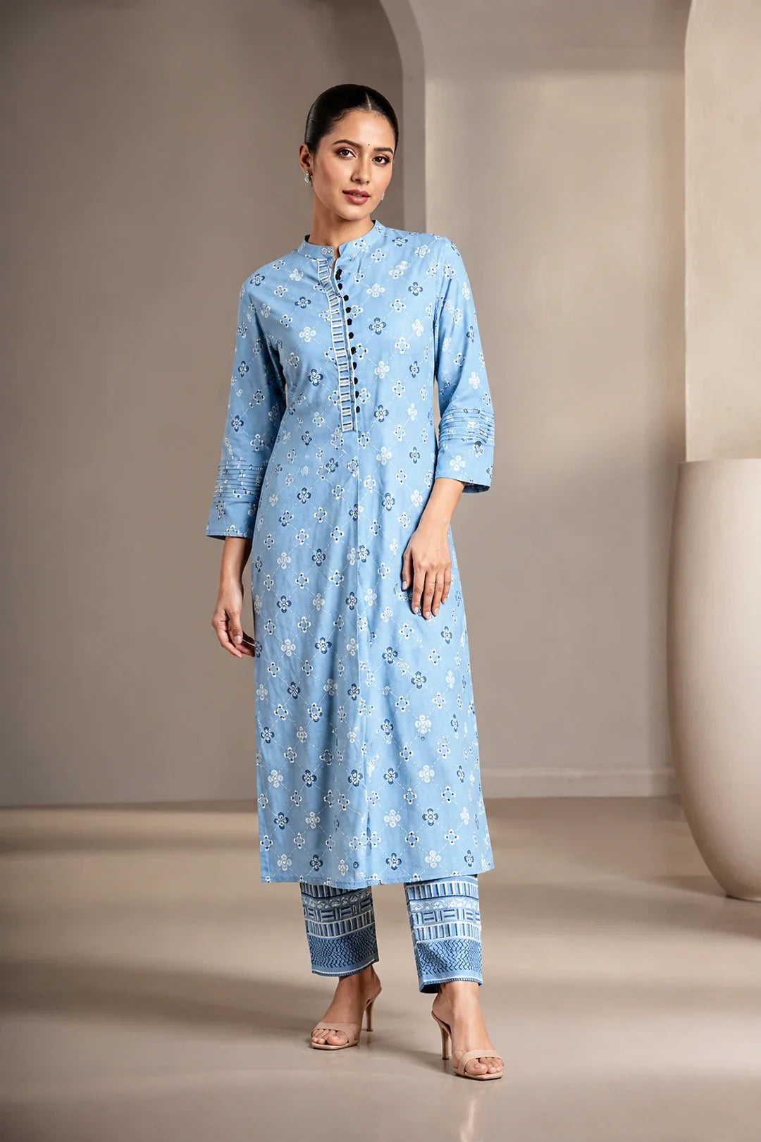 Grey Printed Handwork Kurta With Pant Set