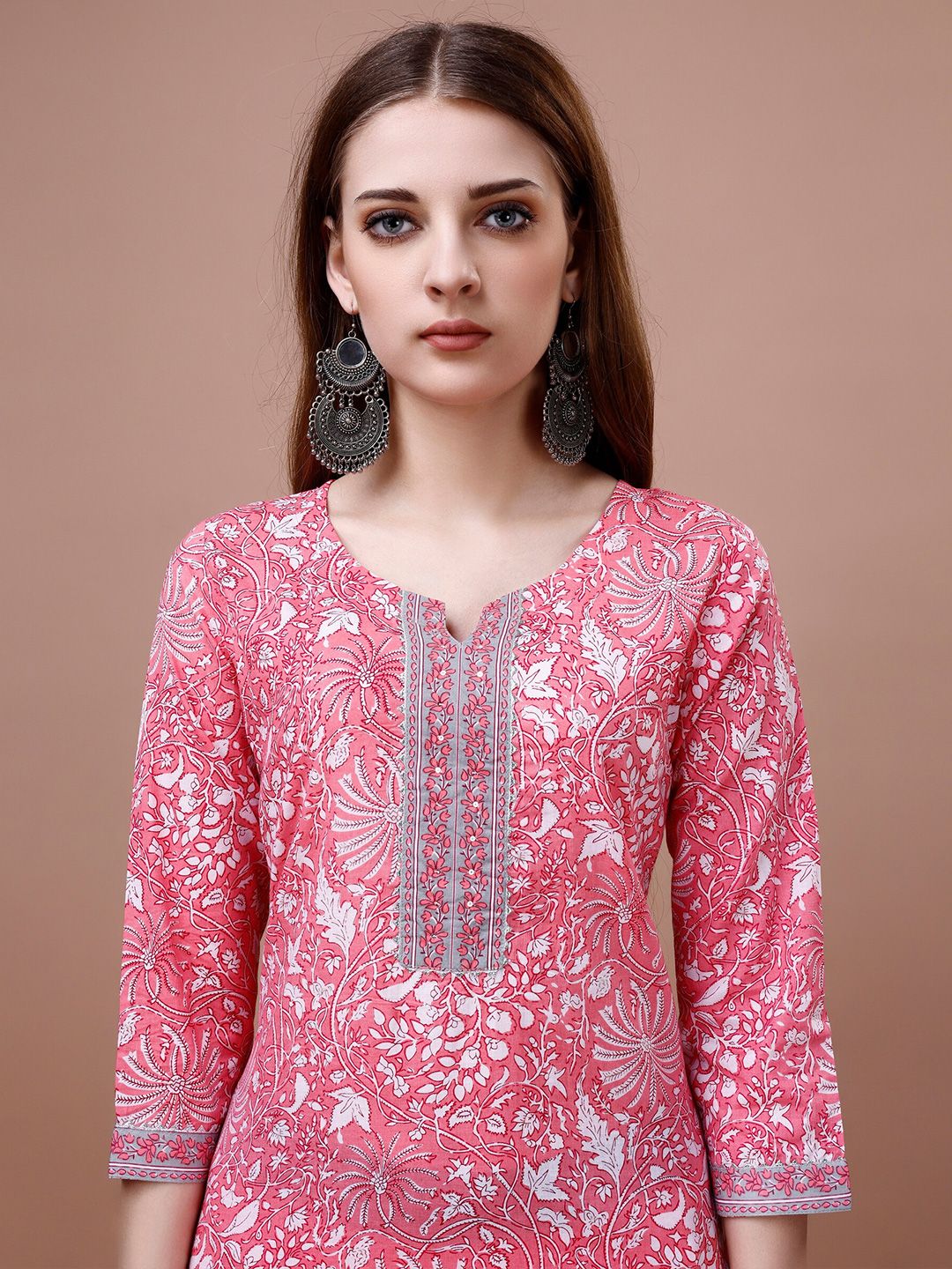 Dhiyona IS Women's Floral Printed Round Neck Pure Cotton Kurta with Trousers & Dupatta