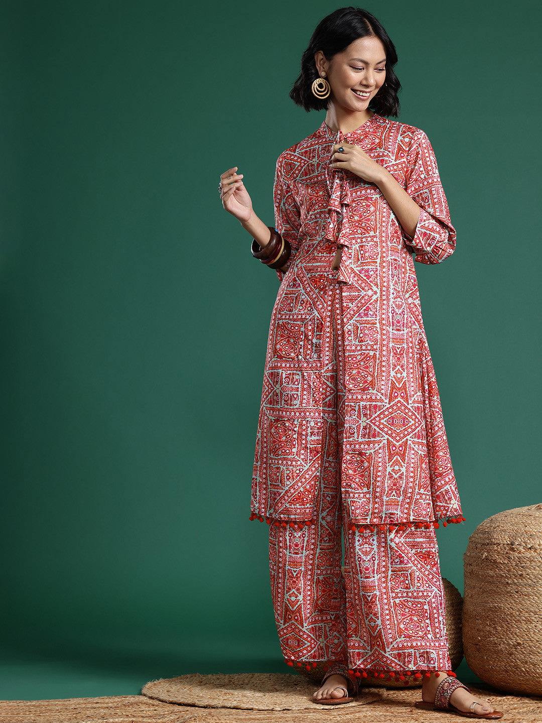 Ethnic Motifs Printed High Slit Kurta with Palazzos