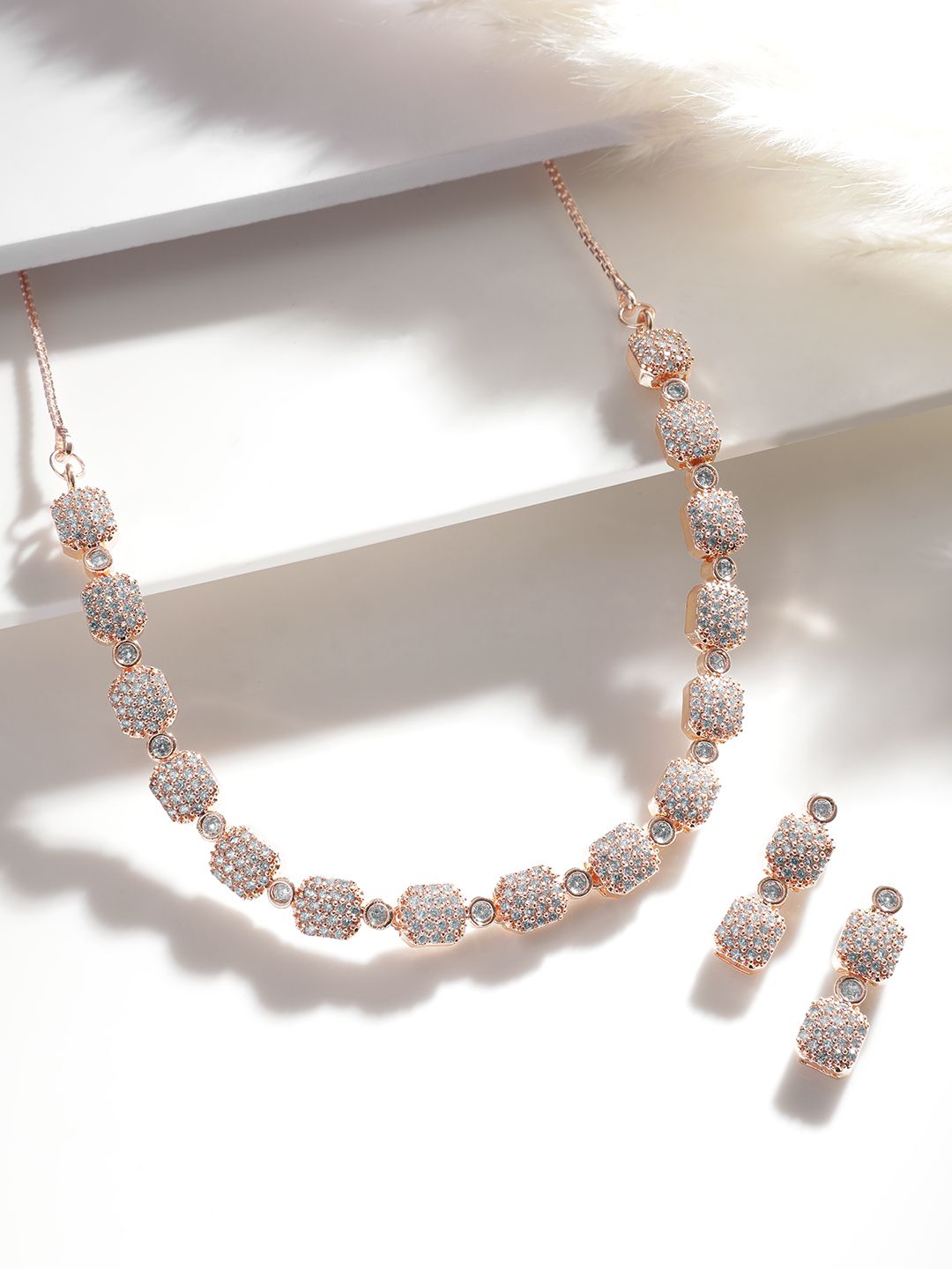 Dhiyona RJ Women's 22K Rose Gold Plated Pave AAA Cubic Zirconia Beaded Premiun Necklace Set