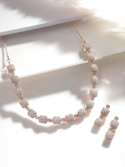 Dhiyona RJ Women's 22K Rose Gold Plated Pave AAA Cubic Zirconia Beaded Premiun Necklace Set