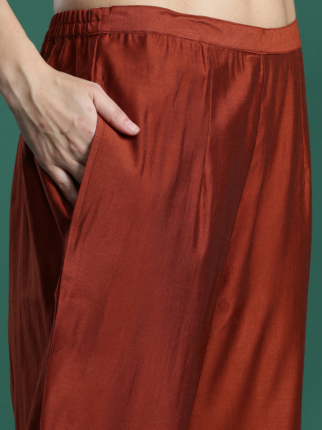 Ethnic Motifs Embroidered Liva Kurta with Trousers & With Dupatta