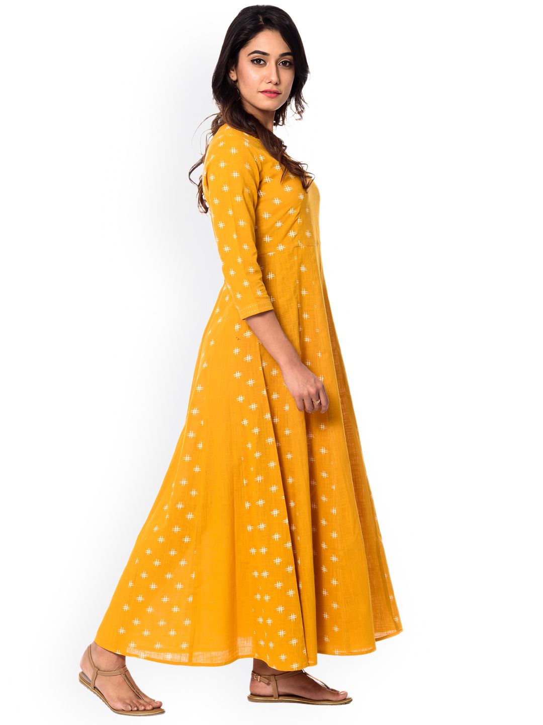 Dhiyona AY Women's Yellow Printed Maxi Dress