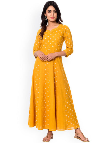 Dhiyona AY Women's Yellow Printed Maxi Dress