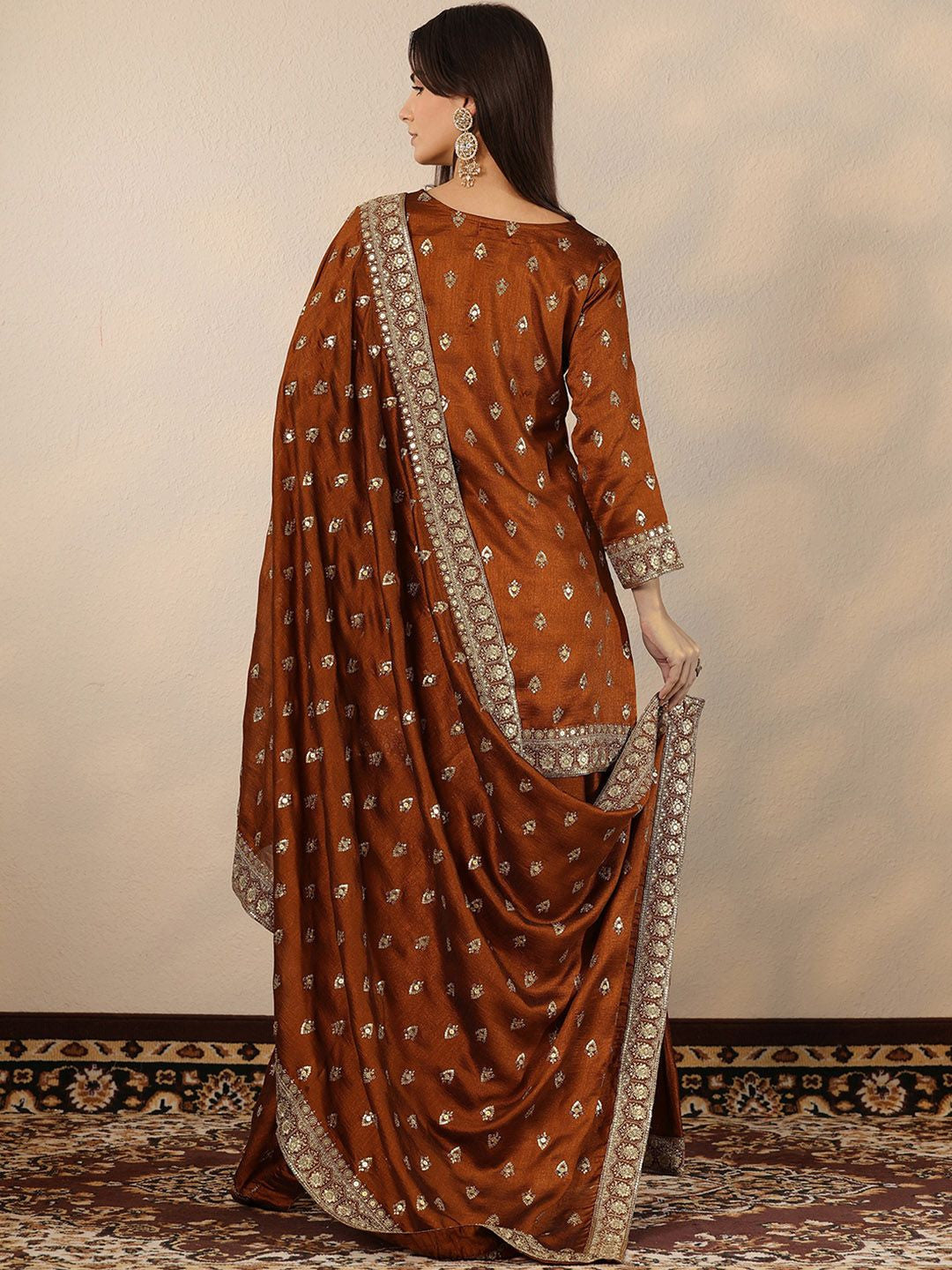 Women Ethnic Motifs Embroidered Regular Mirror Work Kurta with Palazzos & With Dupatta