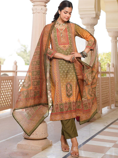 Dhiyona KL Women Ethnic Motifs Printed Regular Kurta with Trousers & With Dupatta