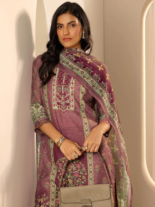 Women Printed Regular Mirror Work Linen Kurta with Palazzos & With Dupatta
