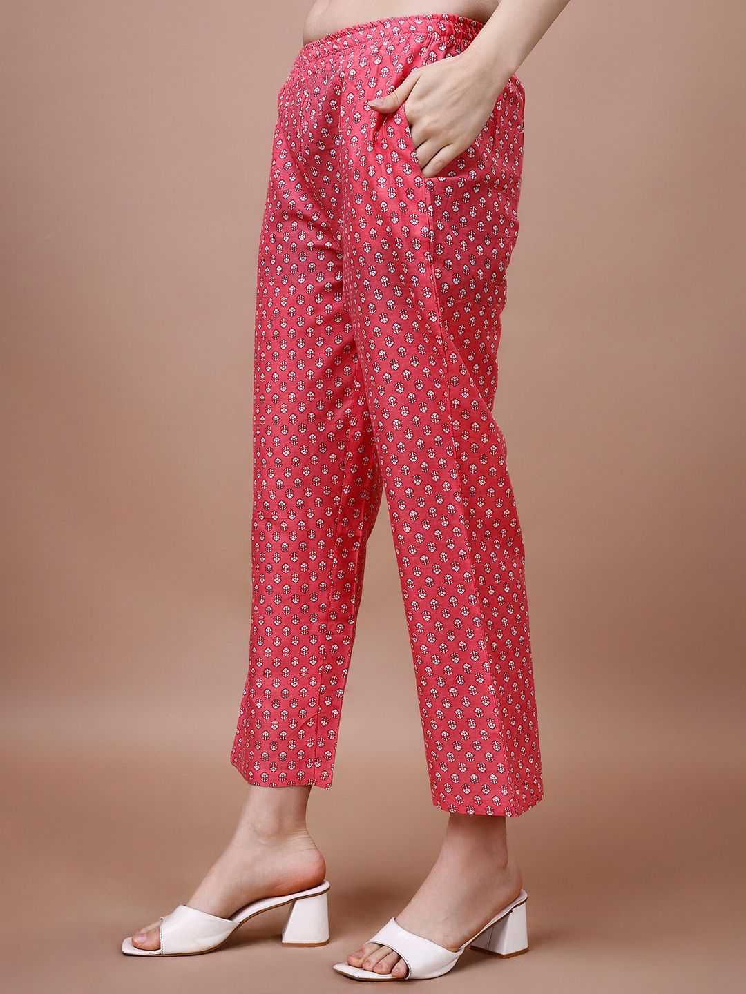 Dhiyona IS Women's Floral Printed Round Neck Pure Cotton Kurta with Trousers & Dupatta
